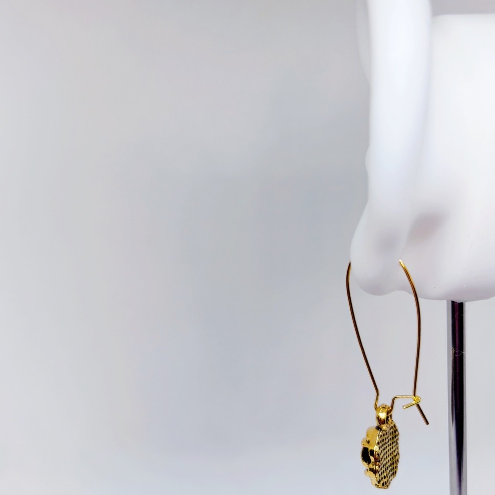 Artisan Handcrafted Antiqued Brass Long Kidney Wire Detailed Rose Earrings! - Picture 4 of 7